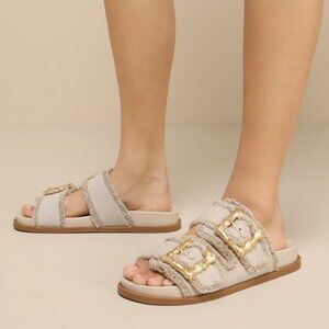 Like new Schutz Enola Sporty Casual Sandal in Oyster flat slip on birkenstock